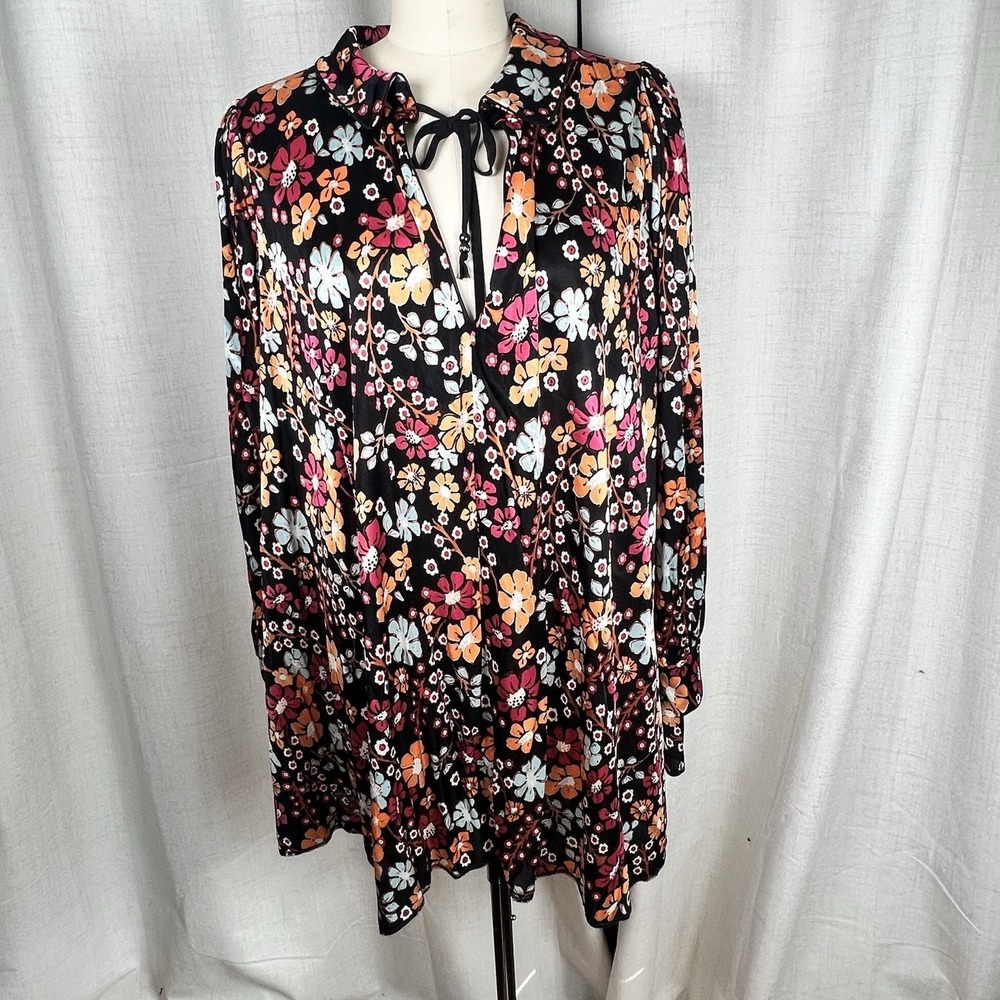 NEW! Free People Daisy Jane Mini Dress Dark Combo Floral Medium Oversized Retro